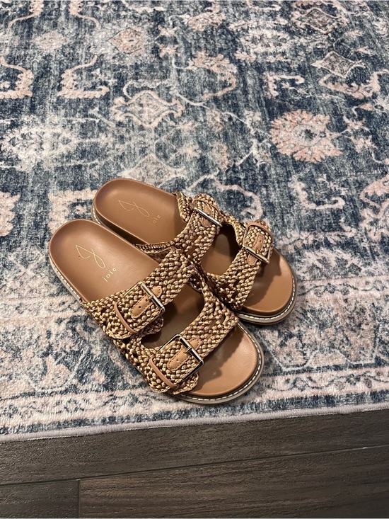 Joie Shoes - Joie Woven Double-Buckle Slide Sandals in Natural Tan
